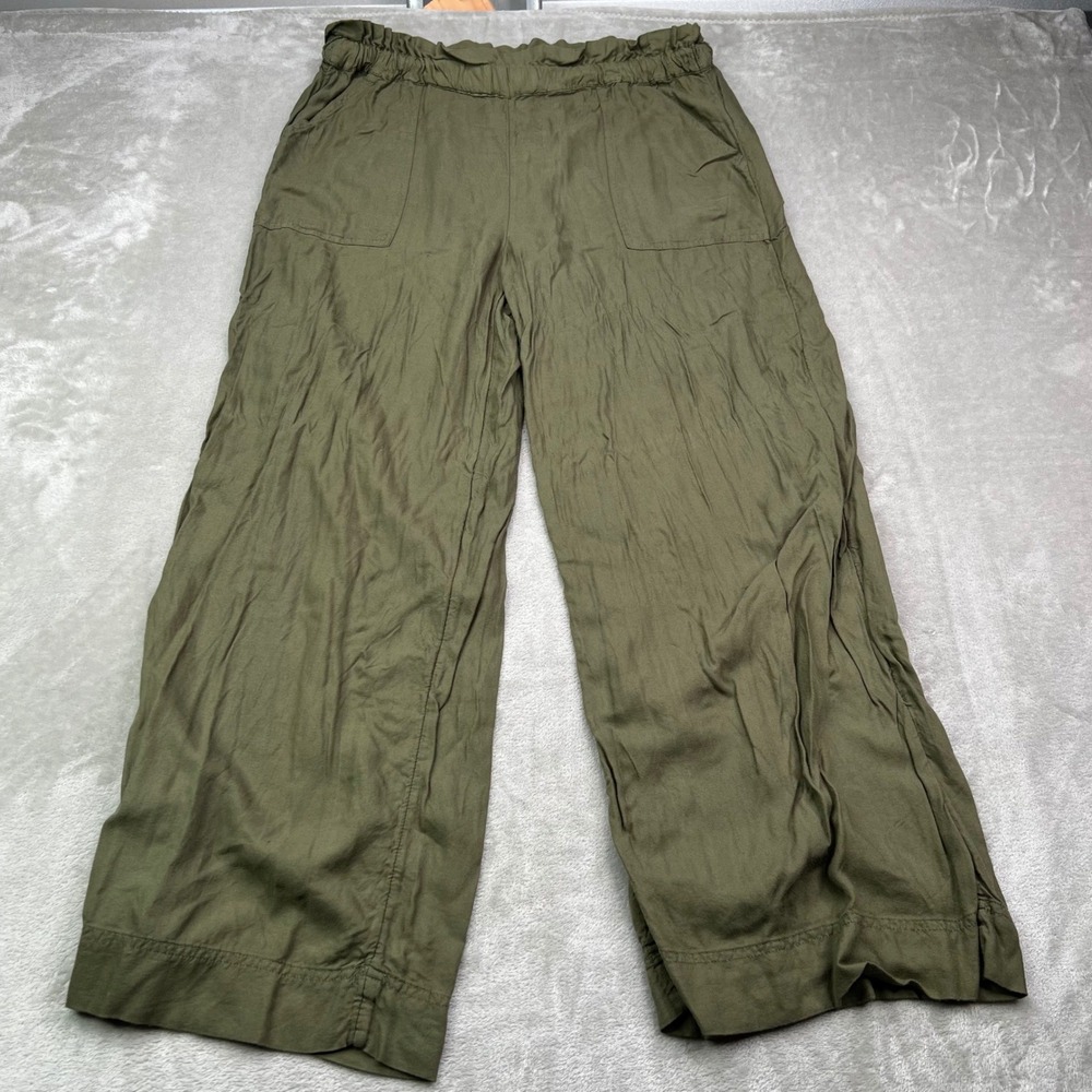 American Eagle Wide Leg Pants Women XS Olive Green Vicose Paperbag Waist Cropped